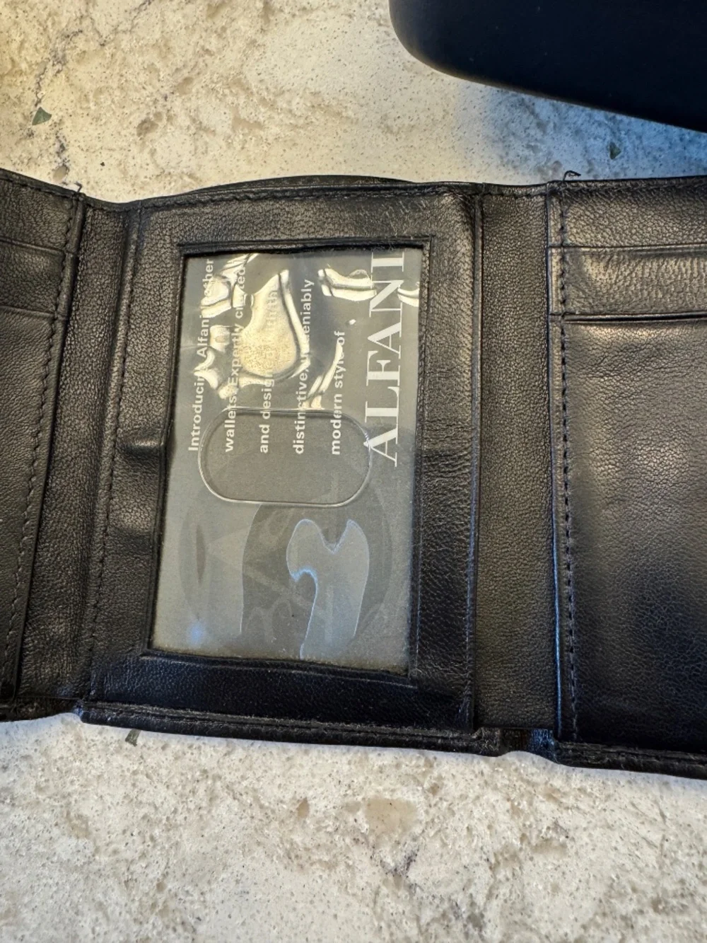 Vintage Mens Alfani Trifold Black Wallet Leather designed modern style